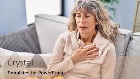  Presentation with chest pain - Theme consisting of middle-age-woman-suffering background and a coral colored foreground