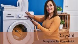  Presentation with laundry room - Slide set having middle-age-woman-turning background and a  colored foreground
