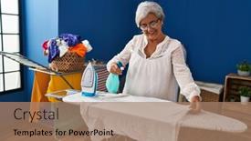  Presentation with sprayer - Presentation enhanced with middle-age-woman-using-sprayer background and a coral colored foreground