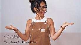  Presentation with comparison - Slide set having middle-age-woman-wearing-apron background and a coral colored foreground