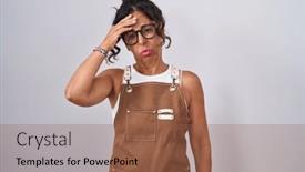  Presentation with crisis - Presentation with middle-age-woman-wearing-apron background and a violet colored foreground