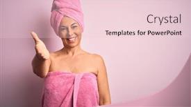  Presentation with business pink - Presentation theme having middle-age-woman-wearing-bath background and a lemonade colored foreground