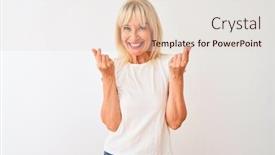  Presentation with salary - Cool new presentation theme with middle age woman wearing casual t-shirt standing over isolated white background doing money gesture with hands asking for salary payment millionaire business backdrop and a lemonade colored foreground