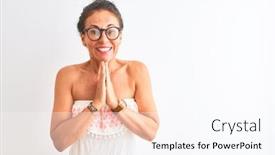  Presentation with praying hands - Slide deck having middle-age-woman-wearing-casual background and a pink colored foreground