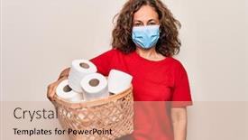  Presentation with coronavirus - Audience pleasing PPT theme consisting of middle-age-woman-wearing-coronavirus backdrop and a coral colored foreground