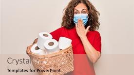  Presentation with coronavirus - PPT layouts enhanced with middle-age-woman-wearing-coronavirus background and a coral colored foreground