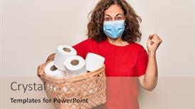  Presentation with coronavirus - Amazing slide deck having middle-age-woman-wearing-coronavirus backdrop and a coral colored foreground