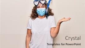  Presentation with coronavirus - Amazing slide deck having middle-age-woman-wearing-coronavirus backdrop and a soft green colored foreground