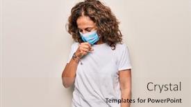  Presentation with epidemic - PPT theme having middle-age-woman-wearing-coronavirus background and a soft green colored foreground