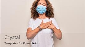  Presentation with epidemic - Slide set featuring middle-age-woman-wearing-coronavirus background and a soft green colored foreground