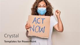  Presentation with protest - Colorful slide set enhanced with middle-age-woman-wearing-coronavirus backdrop and a soft green colored foreground