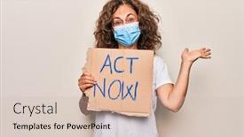  Presentation with protest - Slide set with middle-age-woman-wearing-coronavirus background and a soft green colored foreground