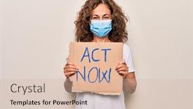  Presentation with protest - PPT theme having middle-age-woman-wearing-coronavirus background and a soft green colored foreground