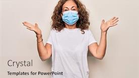  Presentation with epidemic - Theme featuring middle-age-woman-wearing-coronavirus background and a soft green colored foreground