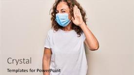  Presentation with listening woman - Slides enhanced with middle-age-woman-wearing-coronavirus background and a soft green colored foreground