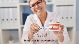  Presentation with wash - PPT layouts enhanced with middle-age-woman-wearing-dentist background and a soft green colored foreground