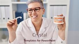  Presentation with dentist - Slide set having middle-age-woman-wearing-dentist background and a soft green colored foreground