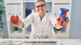  Presentation with clinic - PPT theme featuring middle-age-woman-wearing-doctor background and a light gray colored foreground