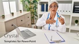  Presentation with inhaler - Slide deck enhanced with middle-age-woman-wearing-doctor background and a lemonade colored foreground