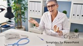  Presentation with gynecologist - PPT theme enhanced with middle-age-woman-wearing-gynecologist background and a soft green colored foreground