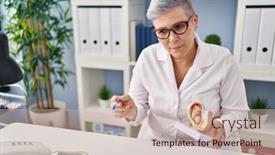  Presentation with gynecologist - Presentation design enhanced with middle-age-woman-wearing-gynecologist background and a soft green colored foreground