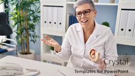  Presentation with uterus - Presentation consisting of middle-age-woman-wearing-gynecologist background and a mint green colored foreground