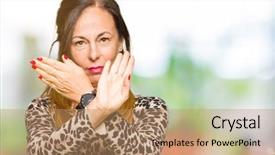  Presentation with animal print - Audience pleasing slide deck consisting of middle age woman wearing leopard backdrop and a coral colored foreground