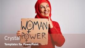  Presentation with woman muslim - Slides with middle-age-woman-wearing-muslim background and a red colored foreground