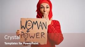  Presentation with women rights - Presentation theme featuring middle-age-woman-wearing-muslim background and a red colored foreground