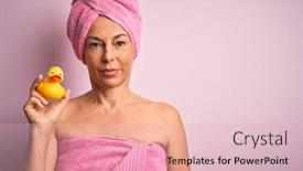  Presentation with rubber duck - Presentation enhanced with middle-age-woman-wearing-pink background and a lemonade colored foreground