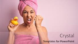  Presentation with rubber duck - Beautiful PPT layouts featuring middle-age-woman-wearing-pink backdrop and a lemonade colored foreground