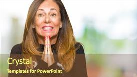  Presentation with praying hands - Colorful theme enhanced with middle age woman wearing rock backdrop and a tawny brown colored foreground