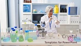  Presentation with scientist - Theme featuring middle-age-woman-wearing-scientist background and a soft green colored foreground