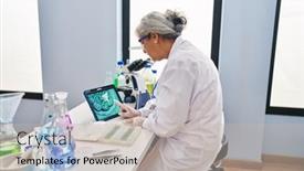  Presentation with embryo - Presentation with middle-age-woman-wearing-scientist background and a light gray colored foreground