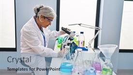  Presentation with embryo - Slide set with middle-age-woman-wearing-scientist background and a light blue colored foreground