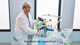  Presentation with embryo - PPT layouts having middle-age-woman-wearing-scientist background and a light blue colored foreground