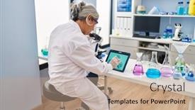  Presentation with embryo - Presentation theme enhanced with middle-age-woman-wearing-scientist background and a coral colored foreground