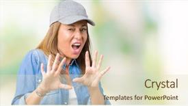  Presentation with panic - PPT layouts with middle age woman wearing sport background and a soft green colored foreground