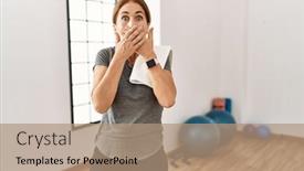  Presentation with sporty - Slide deck having middle-age-woman-wearing-sporty background and a  colored foreground