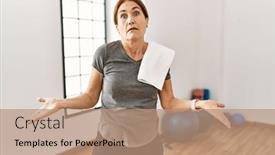  Presentation with sporty - PPT theme consisting of middle-age-woman-wearing-sporty background and a coral colored foreground