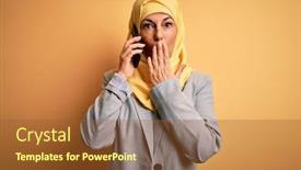  Presentation with hijab - Theme featuring middle-age-woman-wearing-traditional background and a tawny brown colored foreground