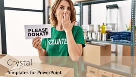  Presentation with volunteer - PPT theme consisting of middle-age-woman-wearing-volunteer background and a lemonade colored foreground