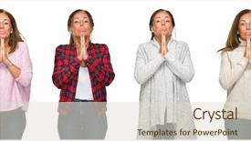  Presentation with praying hands - PPT theme featuring middle age woman wearing winter background and a  colored foreground