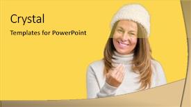  Presentation with over come challange - Theme featuring middle age woman wearing winter background and a yellow colored foreground