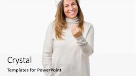  Presentation with over come challanges - Audience pleasing slides consisting of middle age woman wearing winter backdrop and a white colored foreground