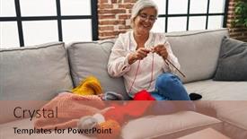  Presentation with weaving - Slide set having middle-age-woman-weaving background and a  colored foreground