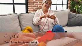  Presentation with weaving - Presentation design enhanced with middle-age-woman-weaving background and a coral colored foreground