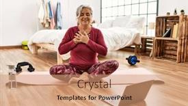  Presentation with video training - PPT theme having middle-age-woman-with-grey background and a  colored foreground