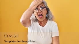  Presentation with hair - Presentation design consisting of middle-age-woman-with-grey background and a yellow colored foreground
