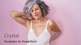  Presentation with hair - PPT theme featuring middle-age-woman-with-grey background and a  colored foreground